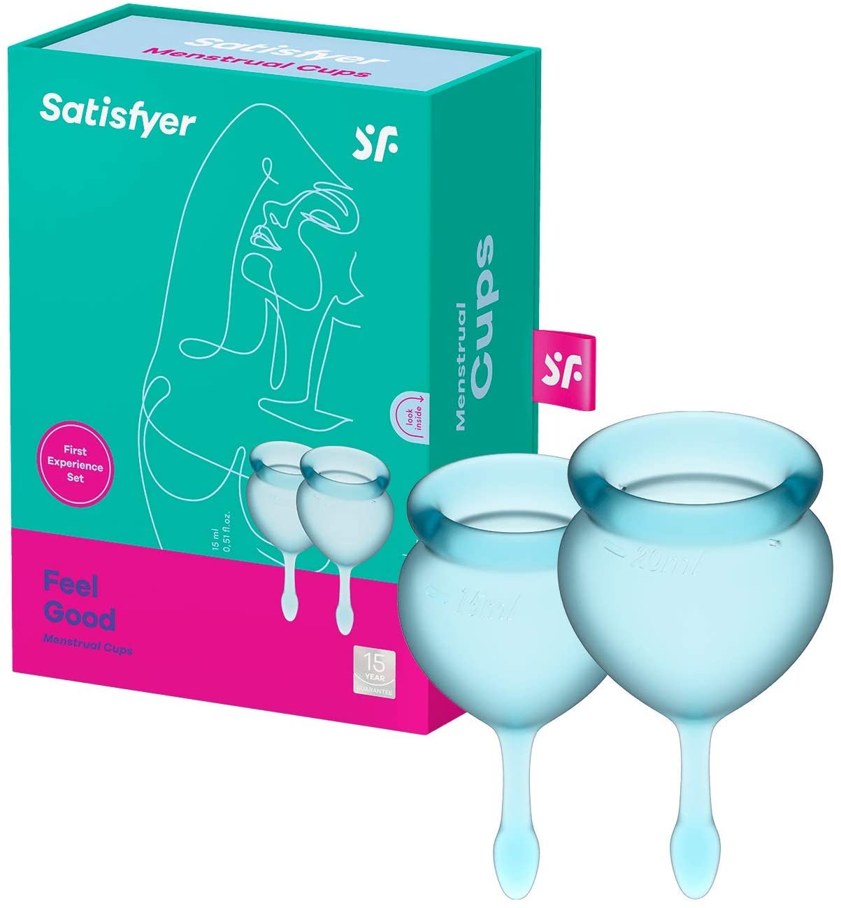Менструальные чаши голубые Satisfyer Feel Good, 20 мл и 15 мл