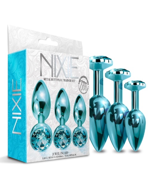 Набір анальних пробок Global Novelties NIXIE METAL BUTT PLUG TRAINER SET, BLUE METALLIC