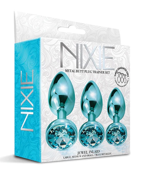 Набір анальних пробок Global Novelties NIXIE METAL BUTT PLUG TRAINER SET, BLUE METALLIC