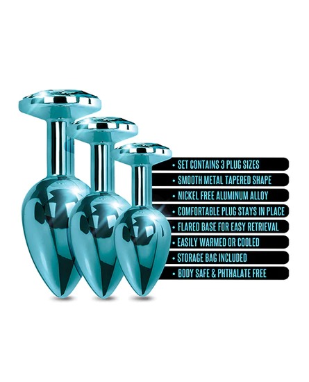 Набір анальних пробок Global Novelties NIXIE METAL BUTT PLUG TRAINER SET, BLUE METALLIC