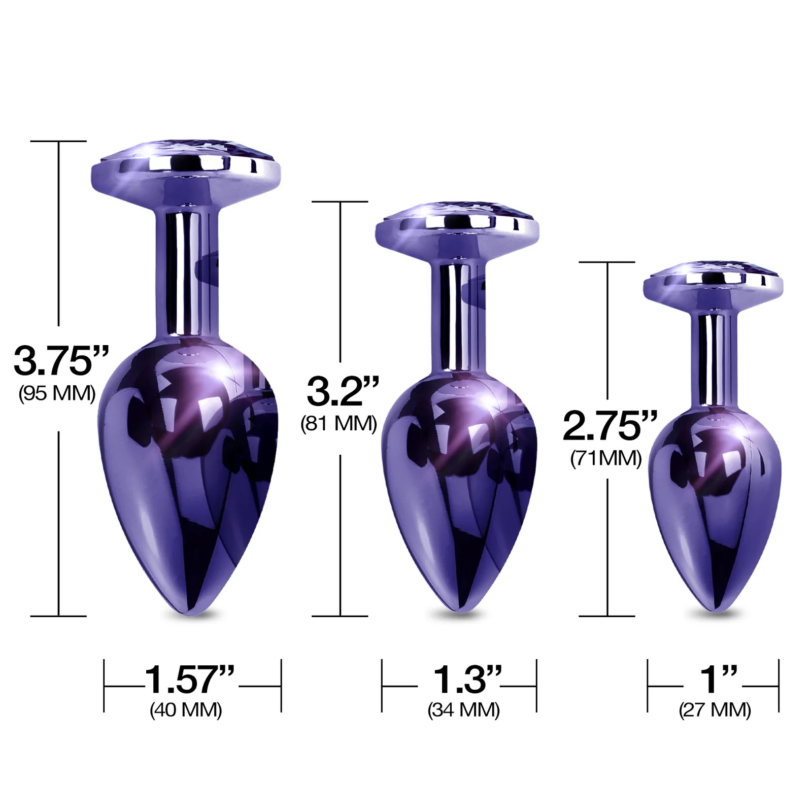 Набір анальних пробок Global Novelties NIXIE METAL BUTT PLUG TRAINER SET, PURPLE METALLIC