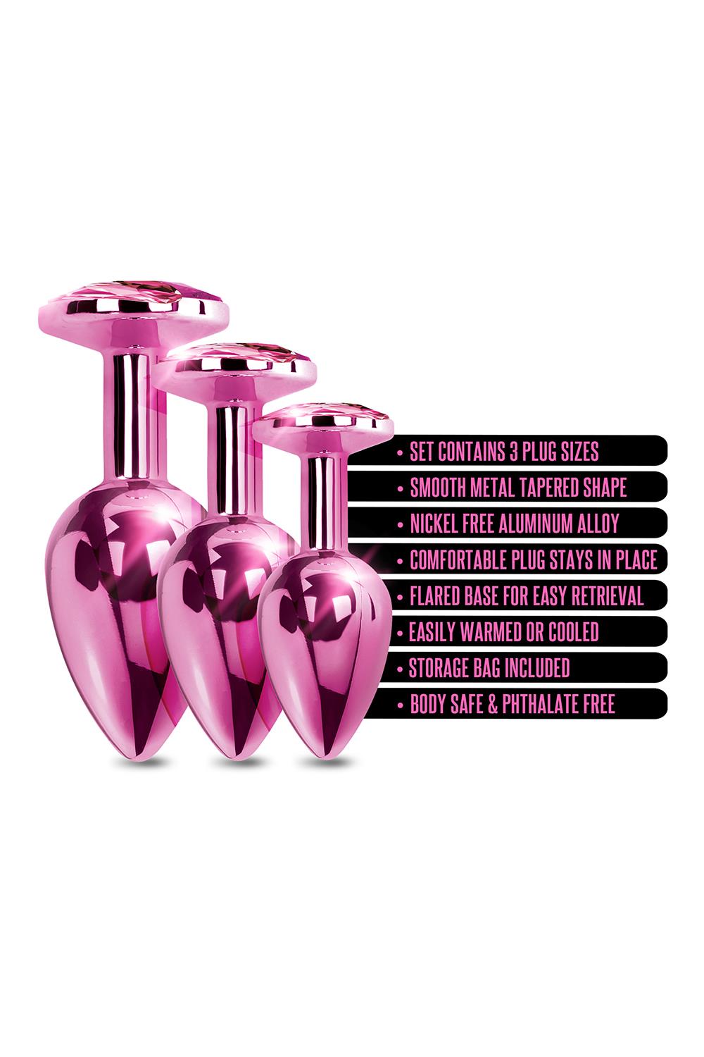 Набір анальних пробок Global Novelties NIXIE METAL BUTT PLUG TRAINER SET, PINK METALLIC