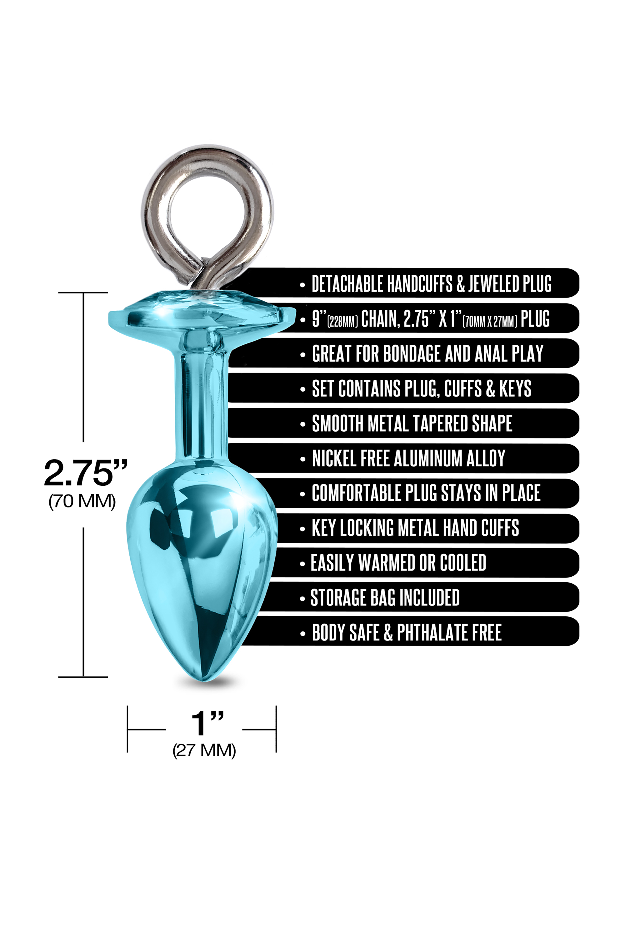 Набір Global Novelties NIXIE METAL BUTT PLUG & FURRY HANDCUFF SET, MEDIUM, BLUE METALLIC