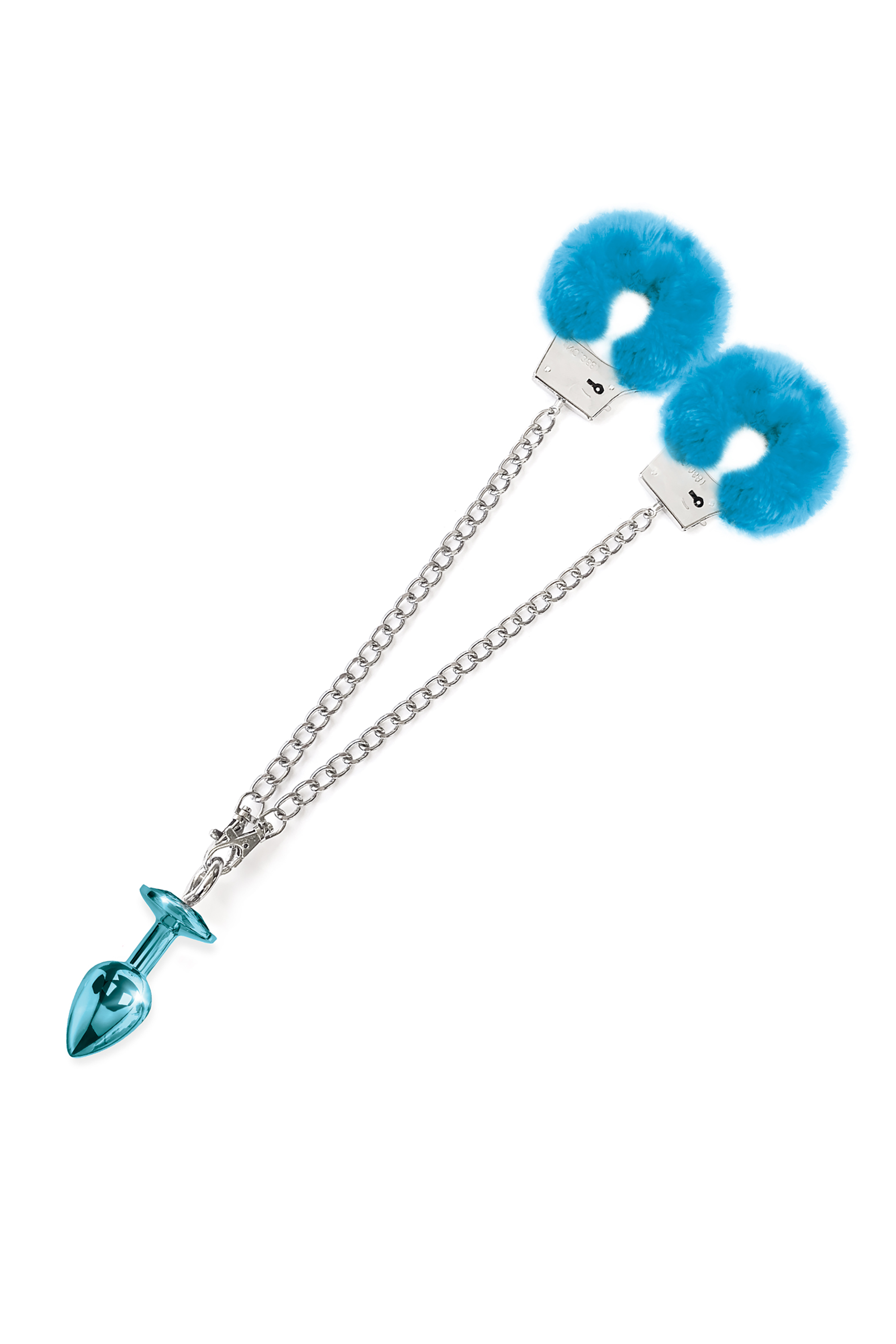 Набір Global Novelties NIXIE METAL BUTT PLUG & FURRY HANDCUFF SET, MEDIUM, BLUE METALLIC