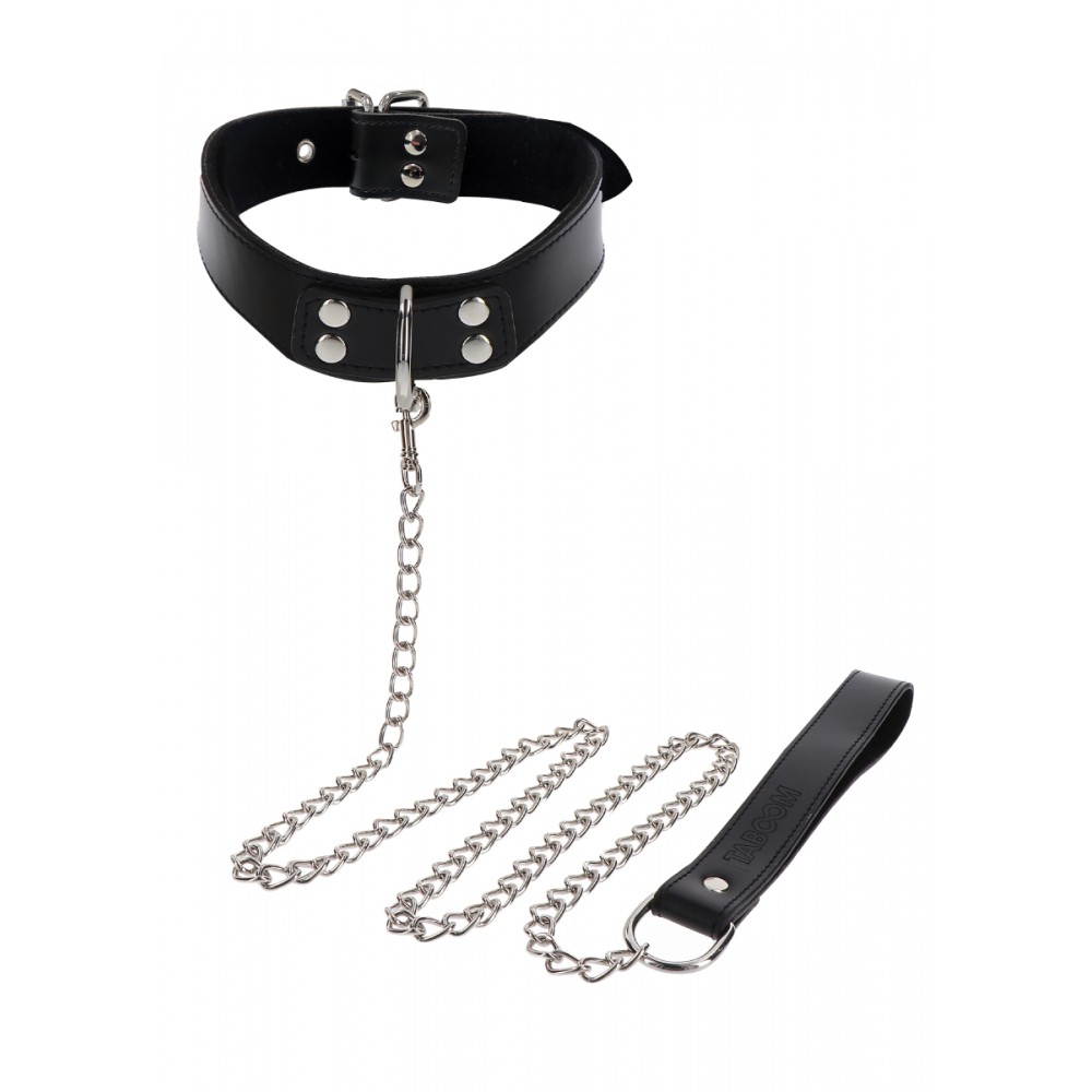 Ошейник широкий с поводком Taboom Luxury Bondage Essentials черный