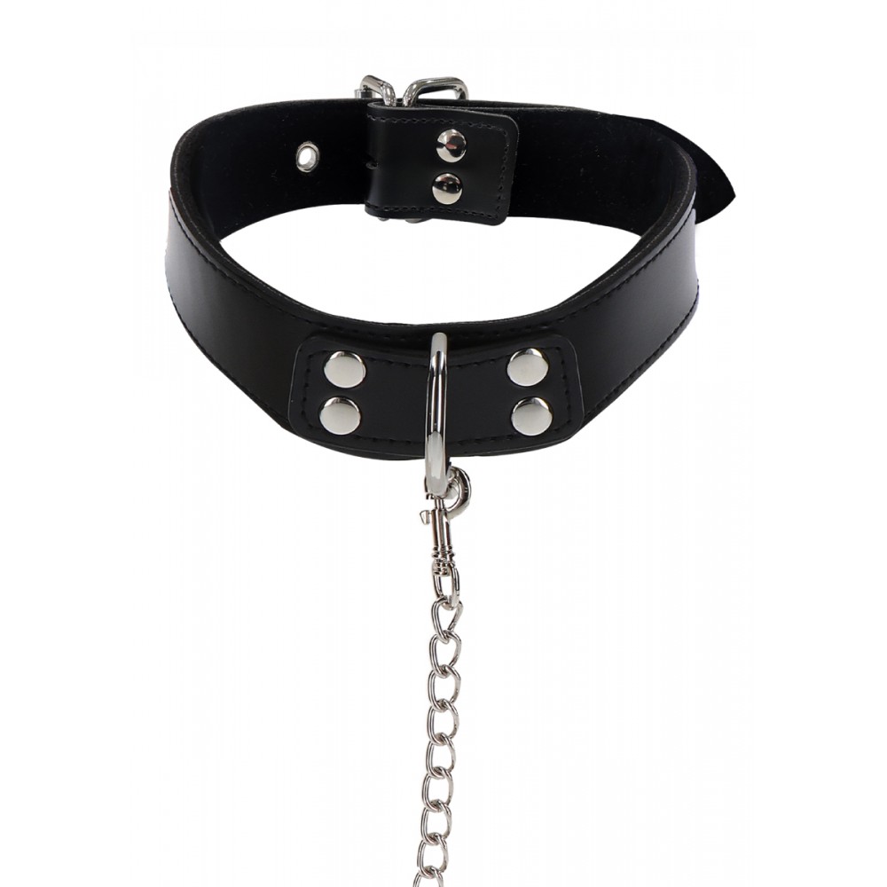 Ошейник широкий с поводком Taboom Luxury Bondage Essentials черный