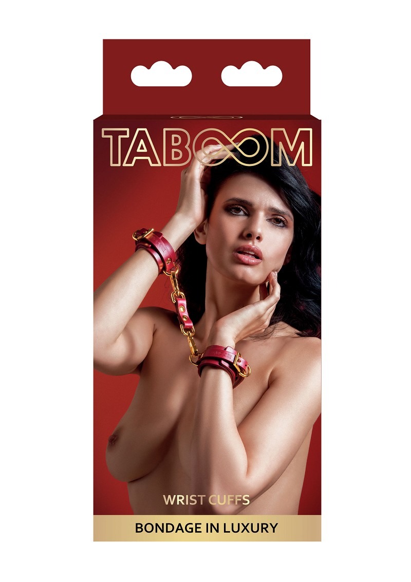 Наручники з карабінами Taboom Bondage in Luxury червоні із золотистою фурнітурою