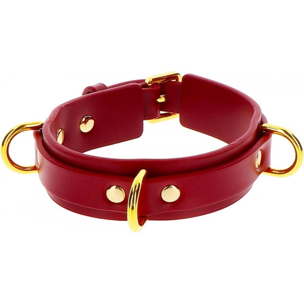 Нашийник з наручниками Taboom Bondage in Luxury червоний із золотою фурнітурою