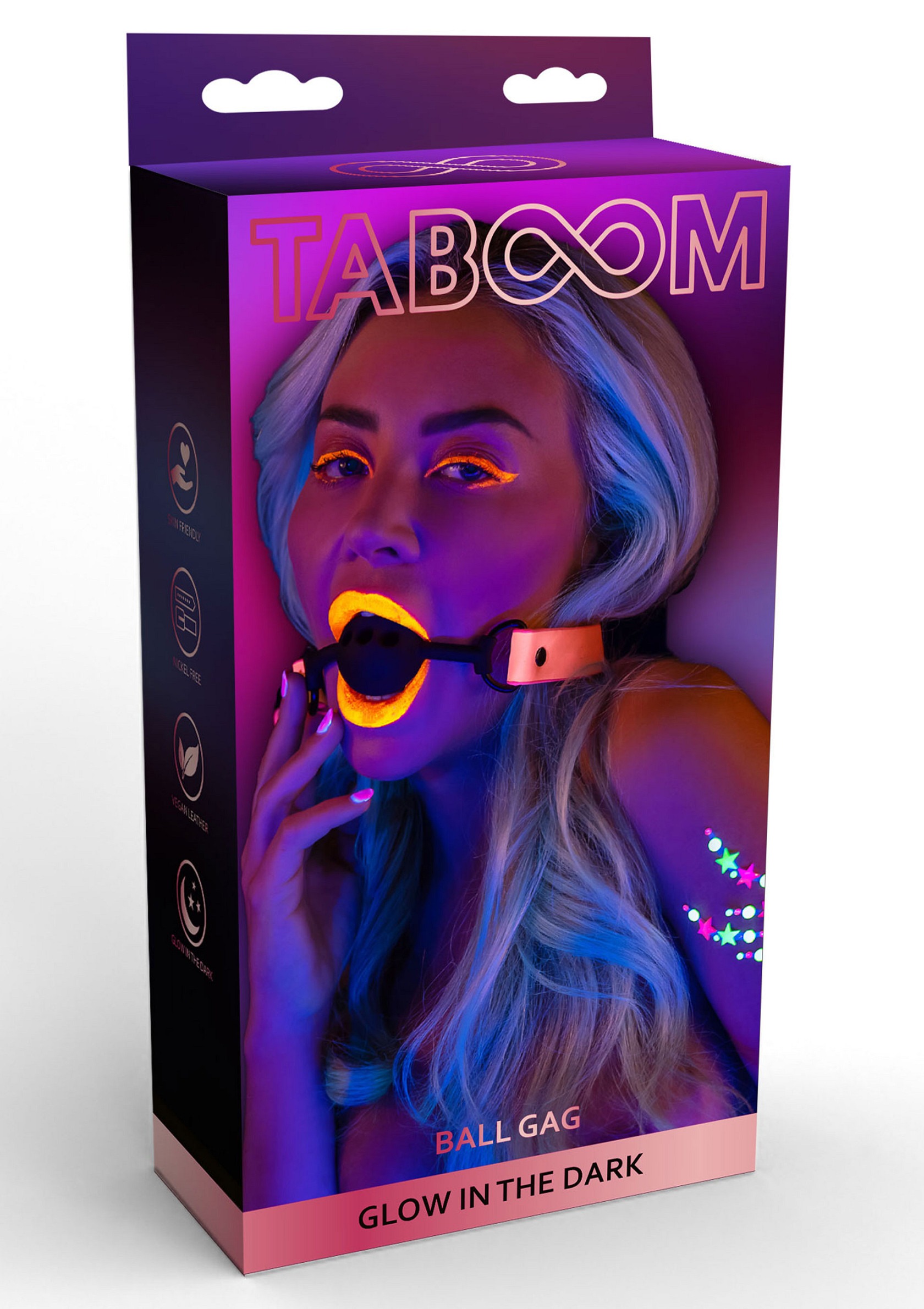 Кляп, що світиться в темряві Taboom Ball Gag, рожево-чорний