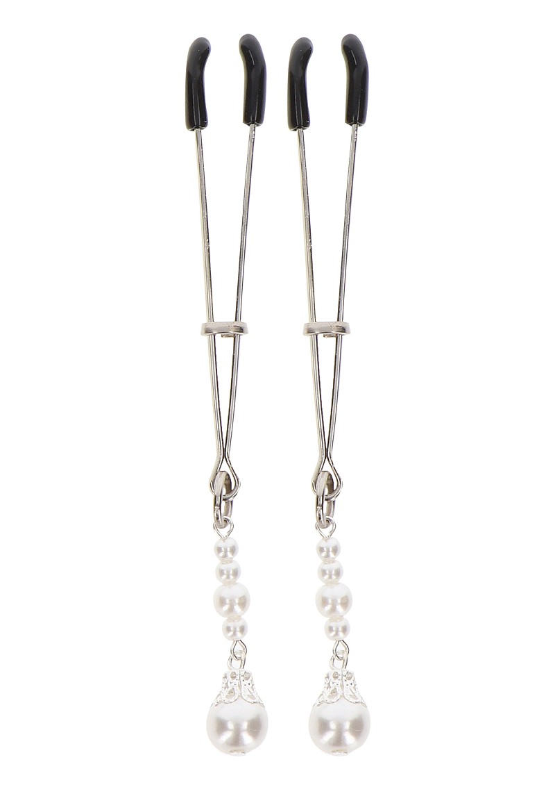 Зажимы на соски с бусинами Taboom Nipple Play Tweezers With Pearls, серебряные