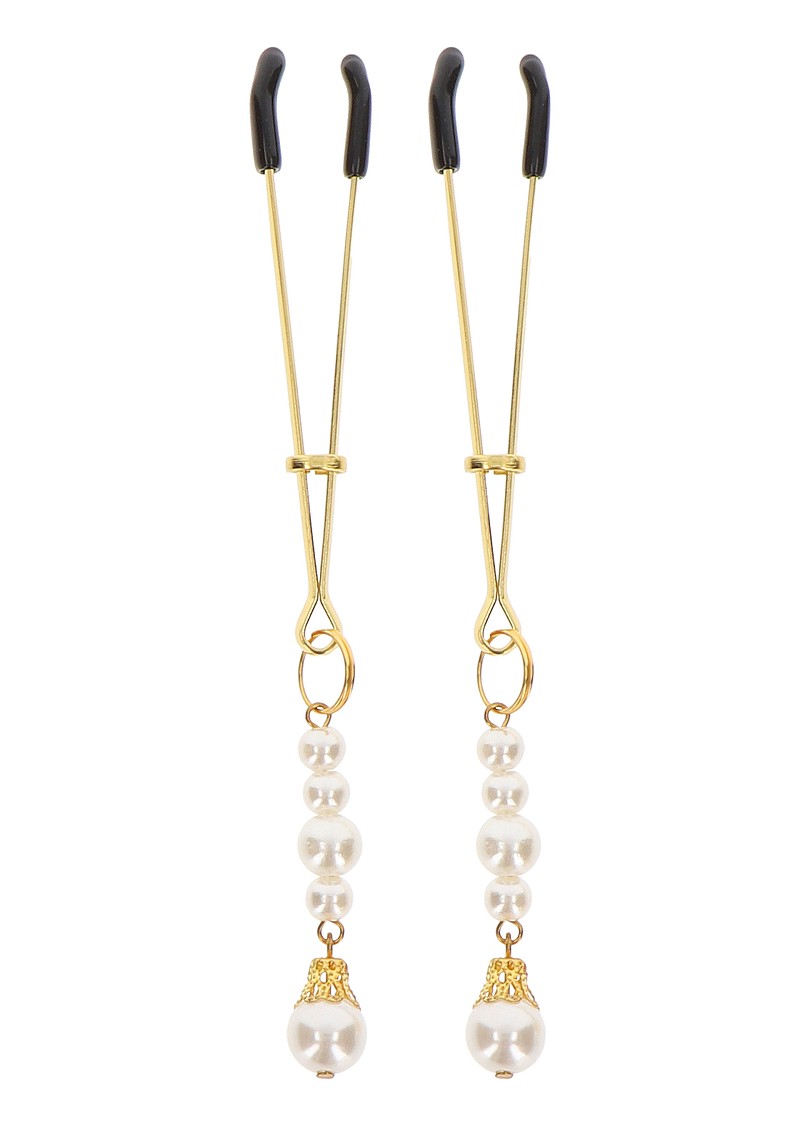 Зажимы на соски с бусинами Taboom Nipple Play Tweezers With Pearls, золотистые