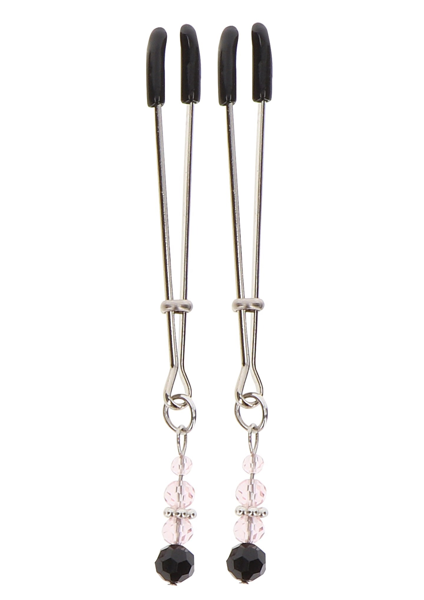 Зажимы на соски с регулировкой и стразами Taboom Nipple Play Tweezers With Beads серебристые