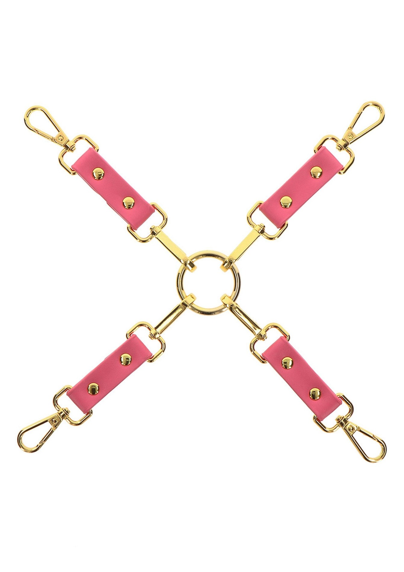 Хрестоподібний фіксатор для бондажу Taboom Malibu Hogtie з карабінами та кільцем, рожевий