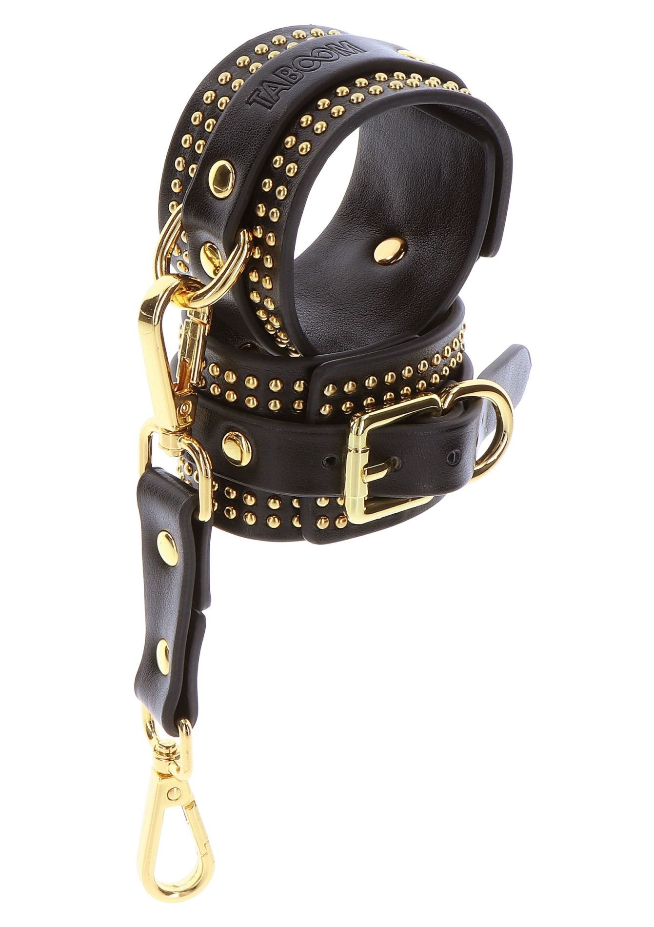 Поножи Taboom Vogue Studded Ankle Cuffs Set из веганской кожи, черные с золотистой фурнитурой