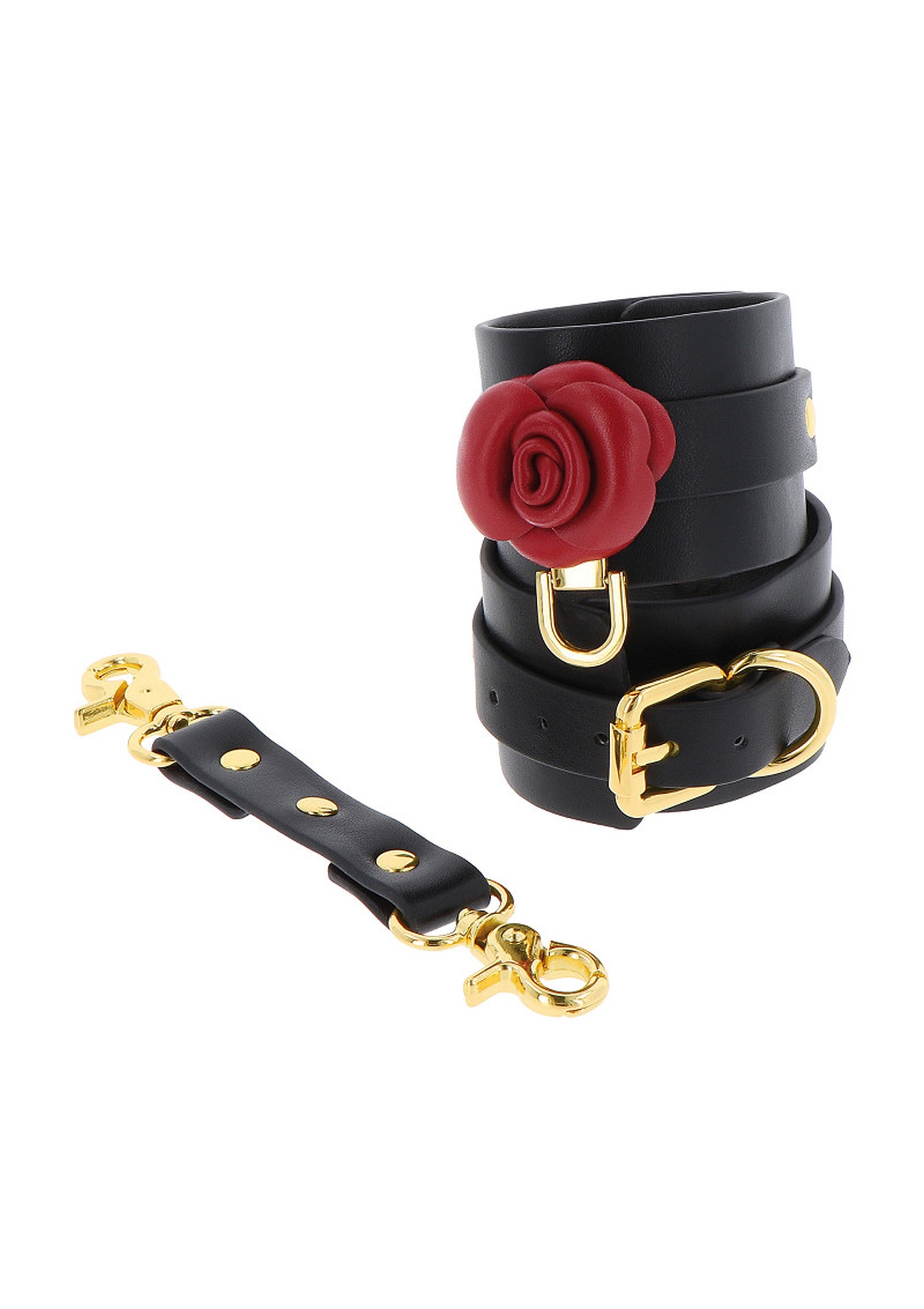 Чорні наручники Taboom Wild Roses Wrist Cuffs з декоративними червоними трояндами