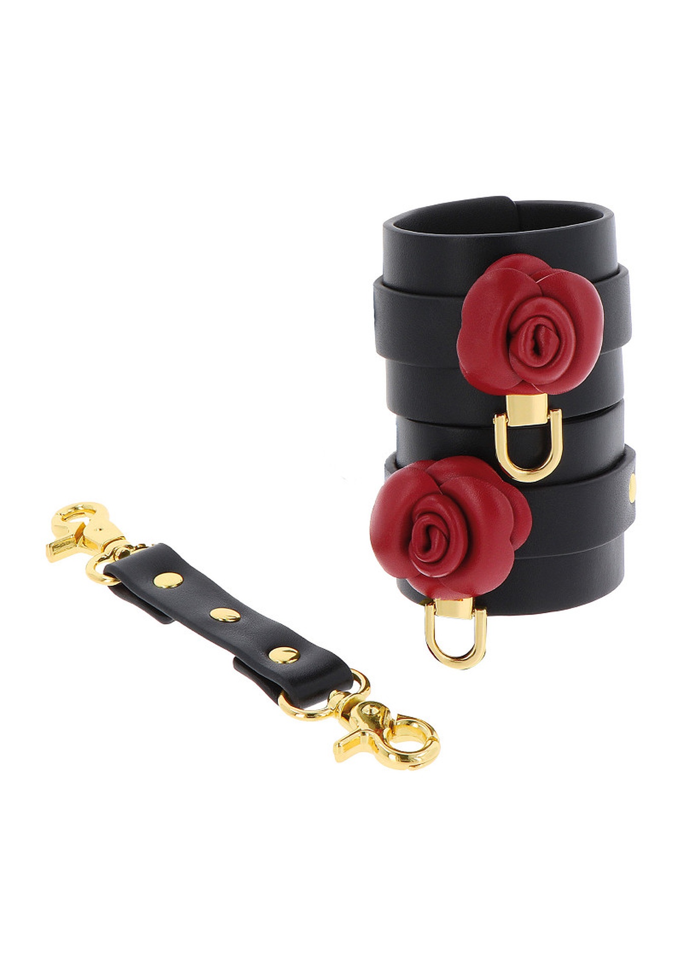 Чорні наручники Taboom Wild Roses Wrist Cuffs з декоративними червоними трояндами