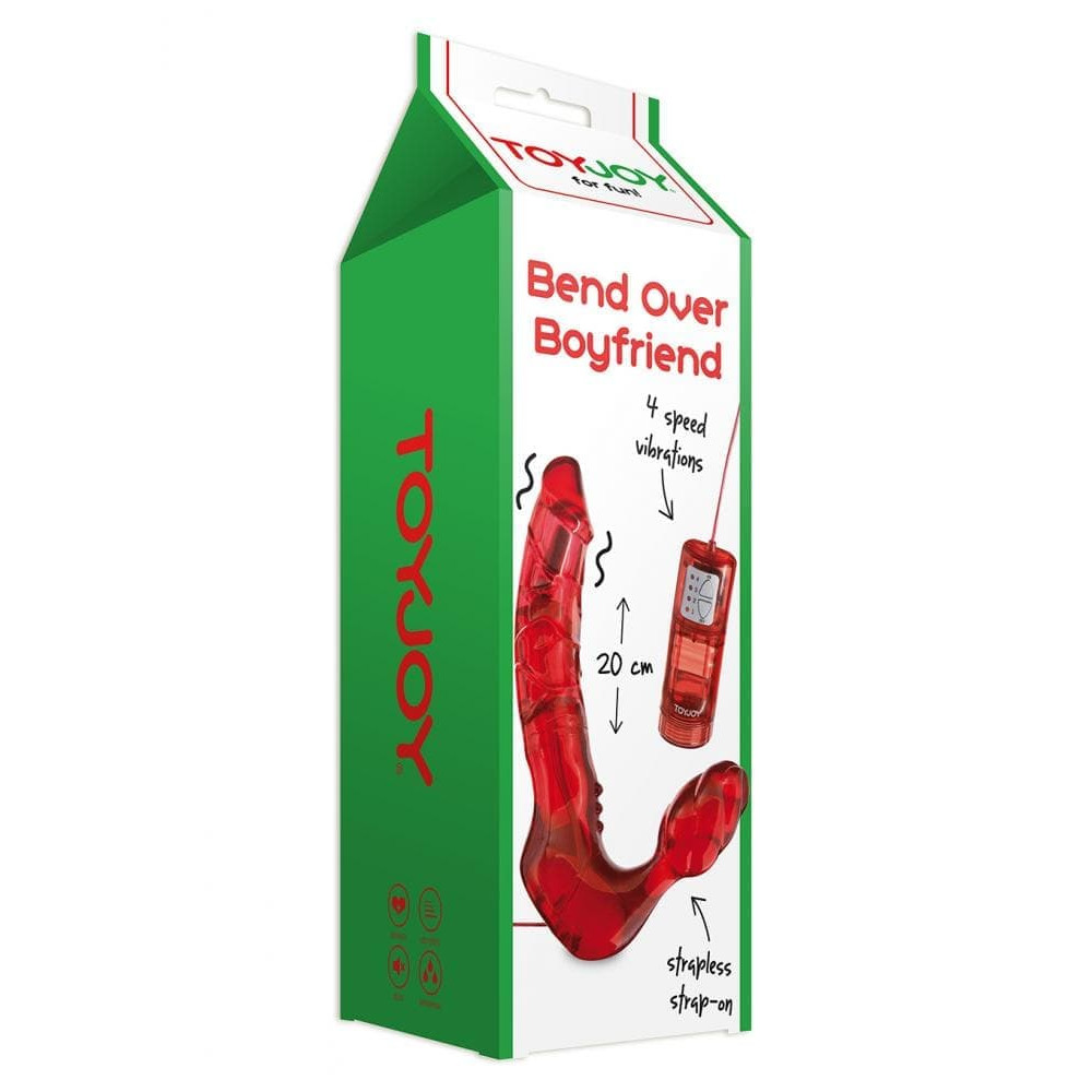 Безремневий страпон з вібрацією Bend Over Toy Joy, червоний