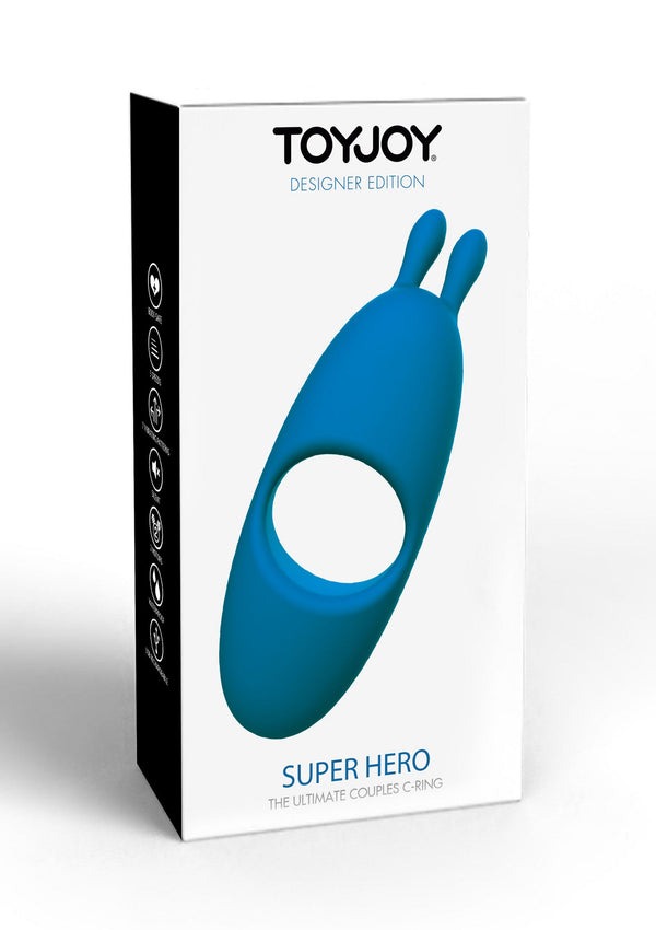 Перезаряжаемое парное кольцо для пениса Toy Joy Superhero Couples C-Ring синее