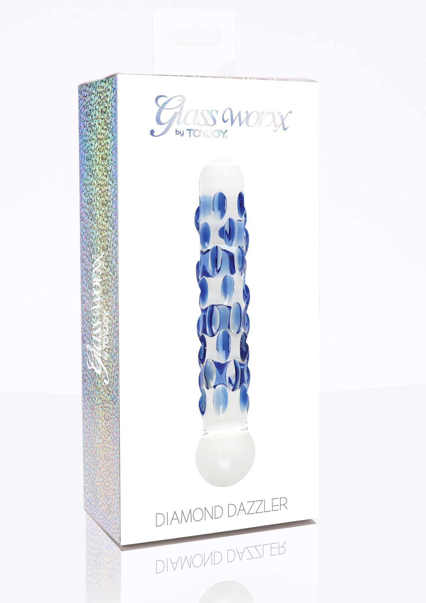 Скляний фалоімітатор з рельєфом Diamond Dazzler прозорий з блакитним, 18 см х 3.5 см