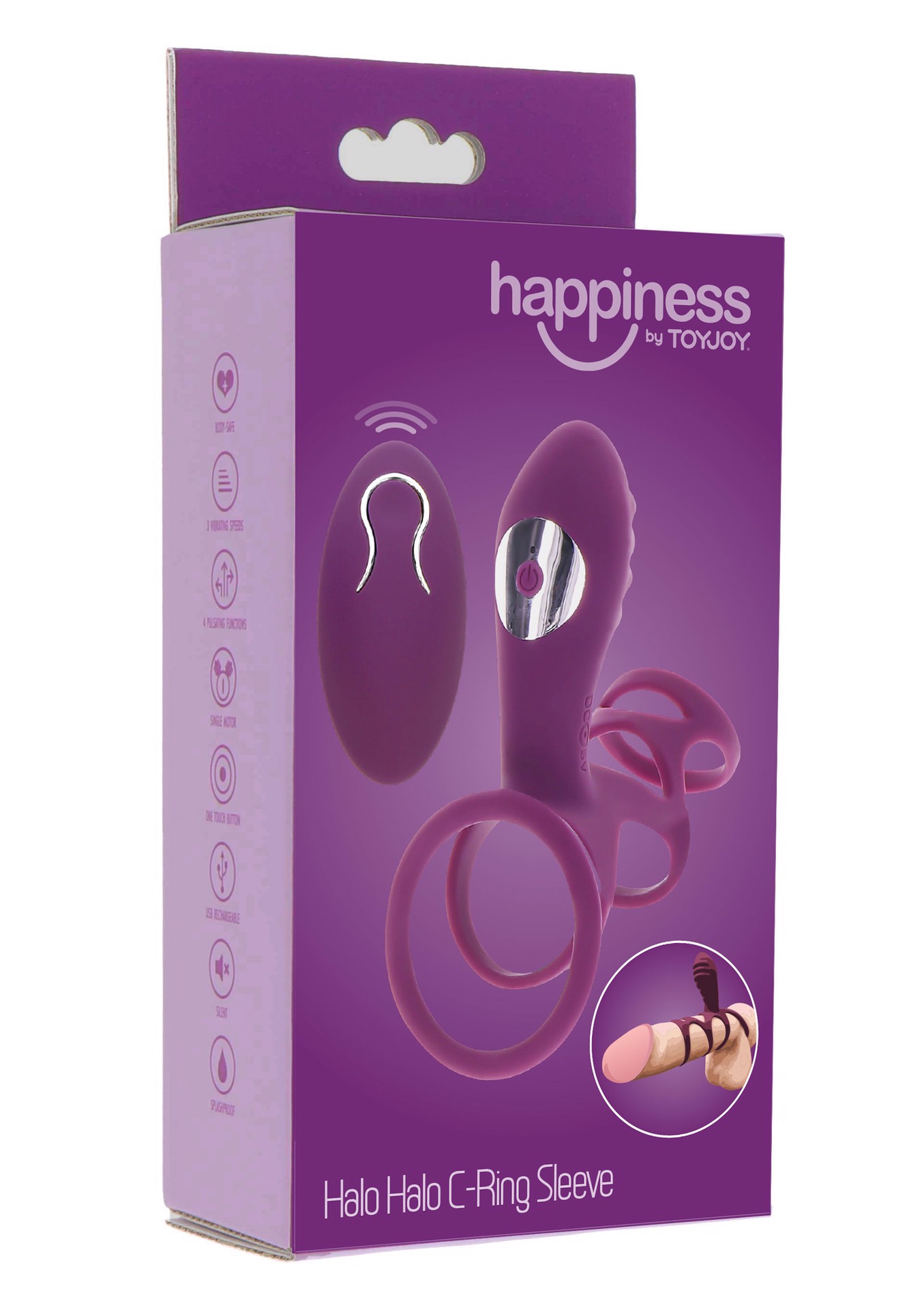 Ерекційне вібро кільце ToyJoy Halo Halo C-Ring Sleeve з кліторальним відростком, фіолетове