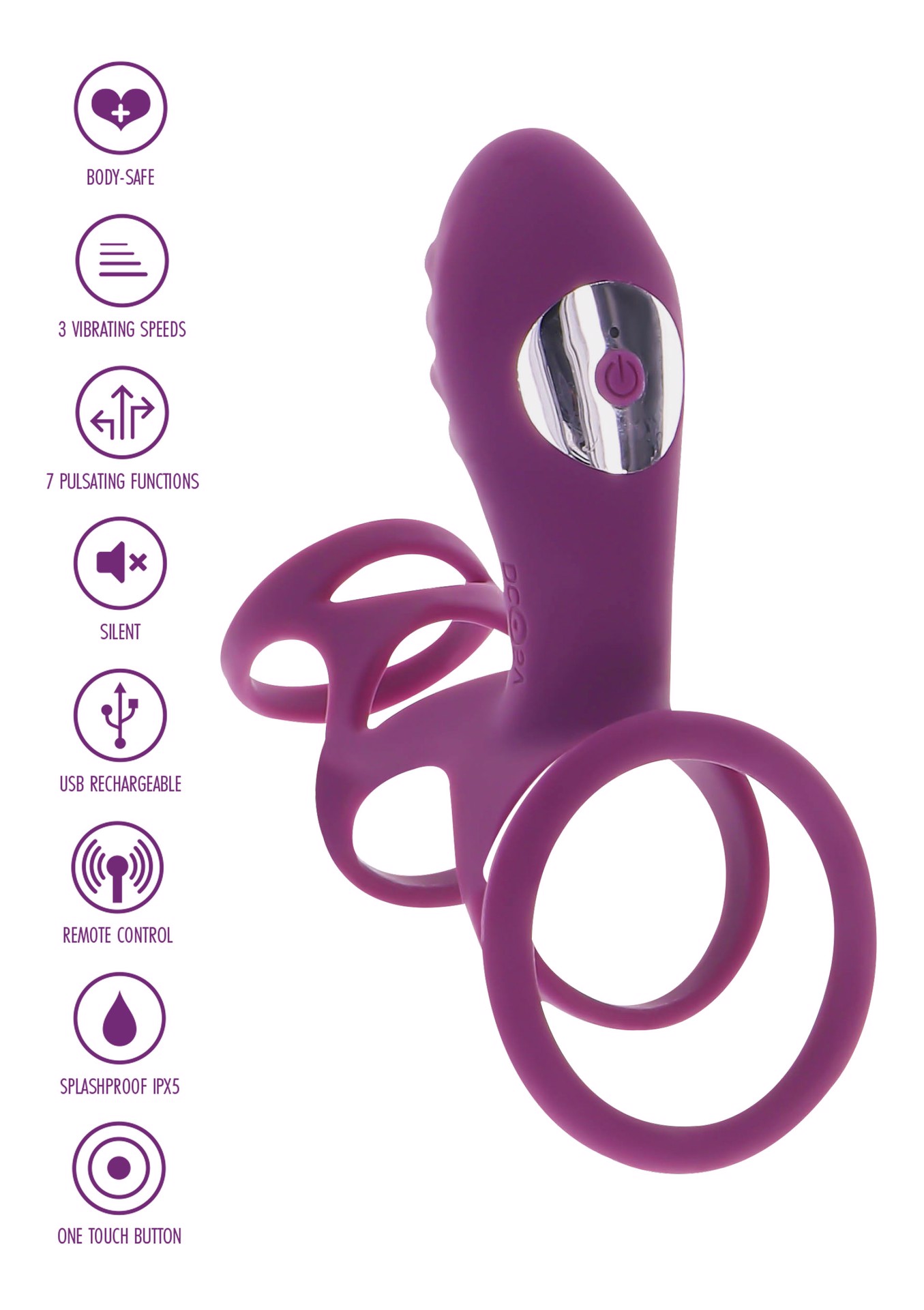 Ерекційне вібро кільце ToyJoy Halo Halo C-Ring Sleeve з кліторальним відростком, фіолетове