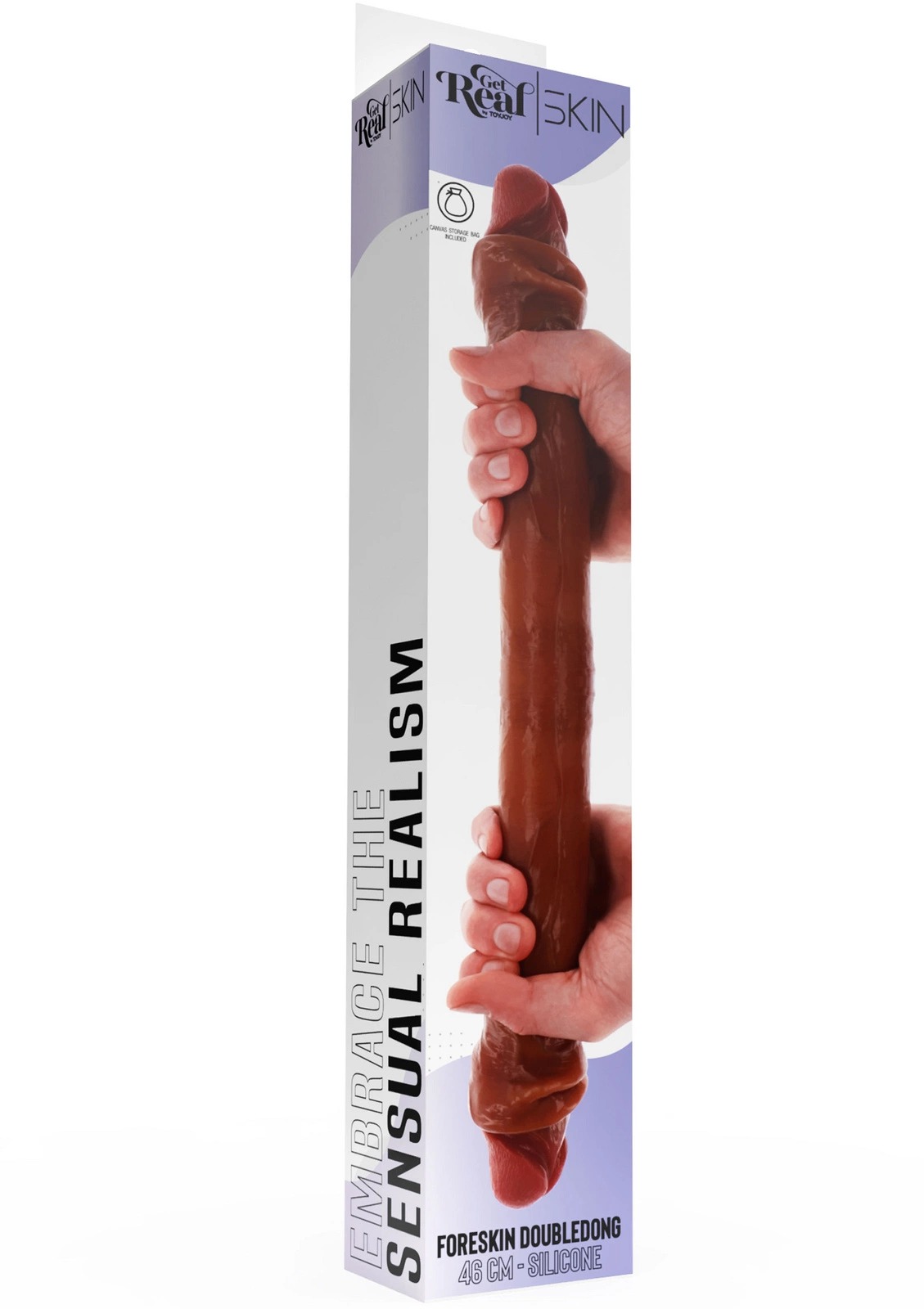 Фаллос двухсторонний ToyJoy Get Real Skin с крайней плотью, мулат