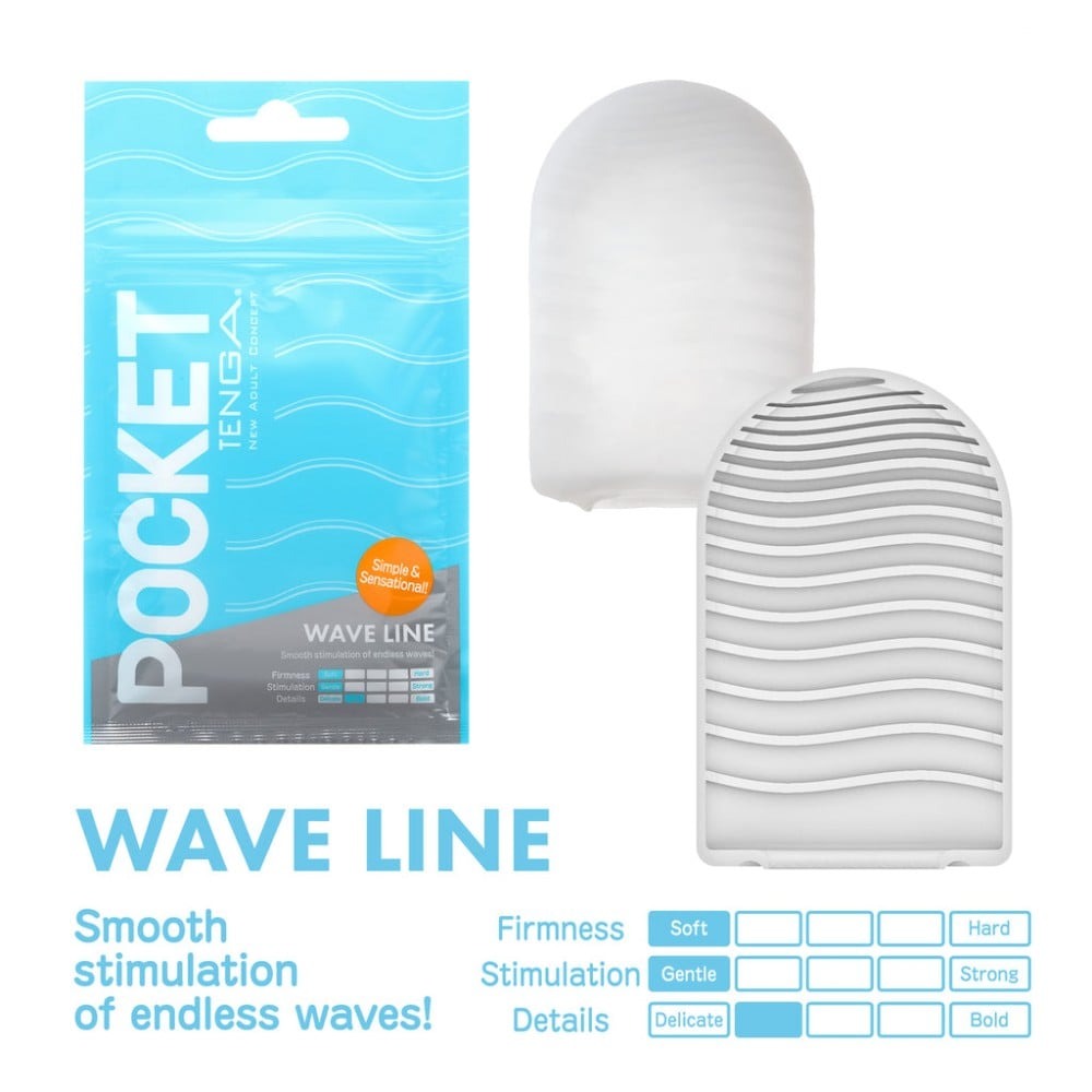 Мини мастурбатор нереалистичный Tenga Pocket Wave Line, с рельефом, белый