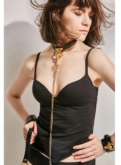Повідець, італійська шкіра, з металевим ланцюгом, Leather Cosplay Leash UPKO