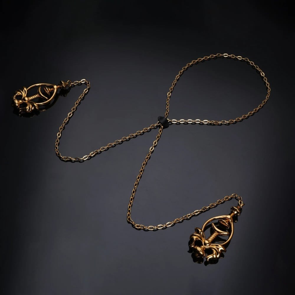 Зажимы для сосков UPKO Pulling Chain Nipple Clamps с цепочкой-ожерельем, золотистые