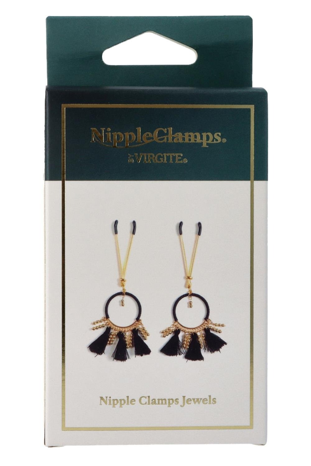 Декоративні золоті затискачі для сосків Virgite Nipple Clamps з чорними пензликами