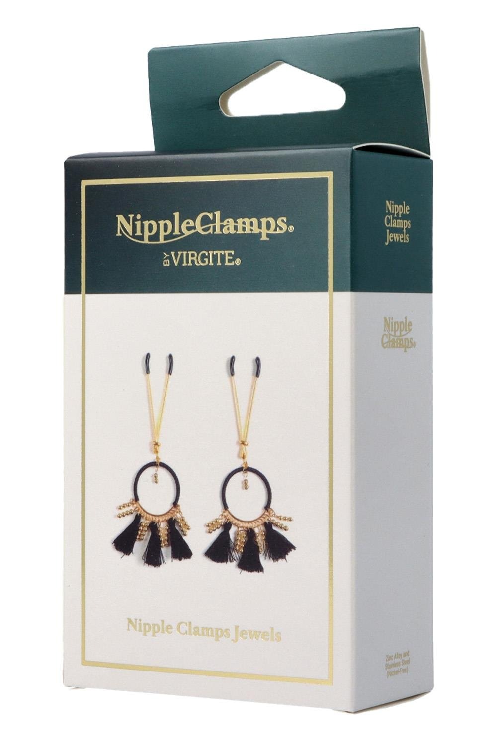 Декоративні золоті затискачі для сосків Virgite Nipple Clamps з чорними пензликами
