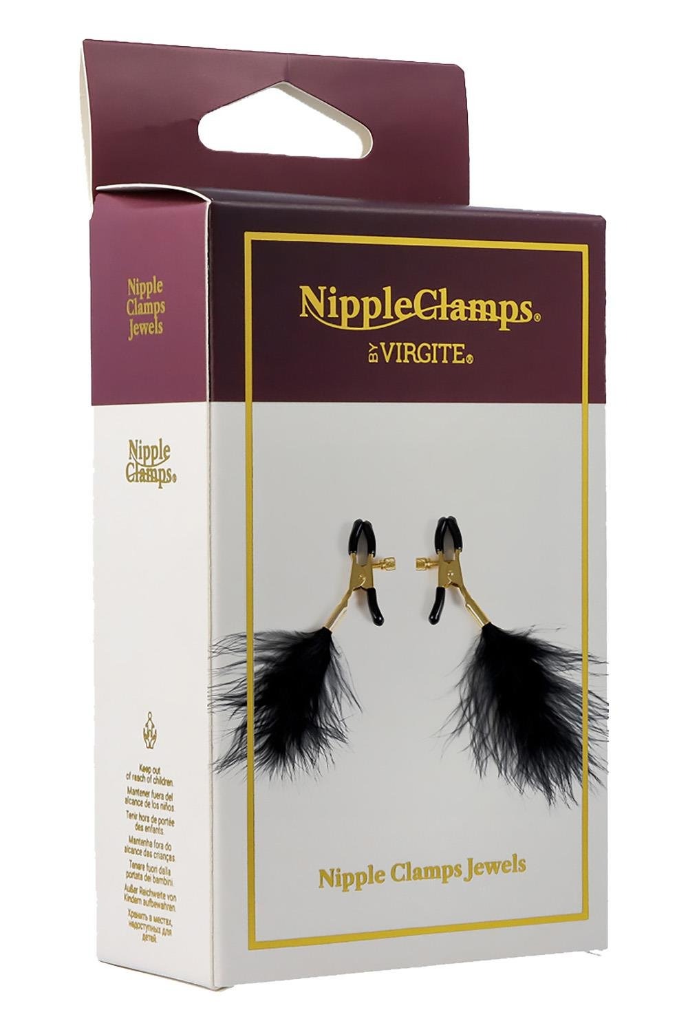 Затискачі для сосків Virgite Nipple Clamps з пір'ям, золотисто-чорні.