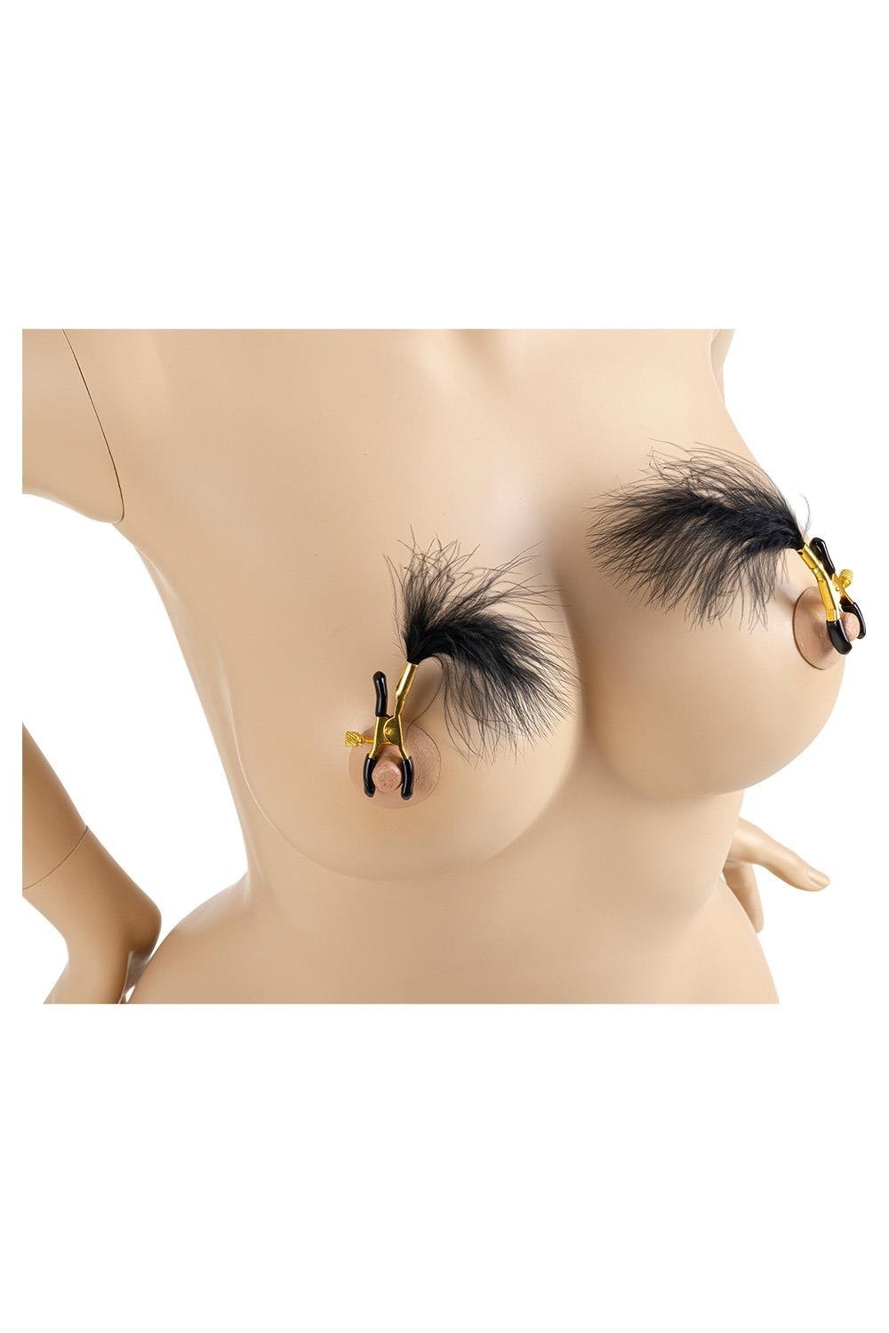 Затискачі для сосків Virgite Nipple Clamps з пір'ям, золотисто-чорні.