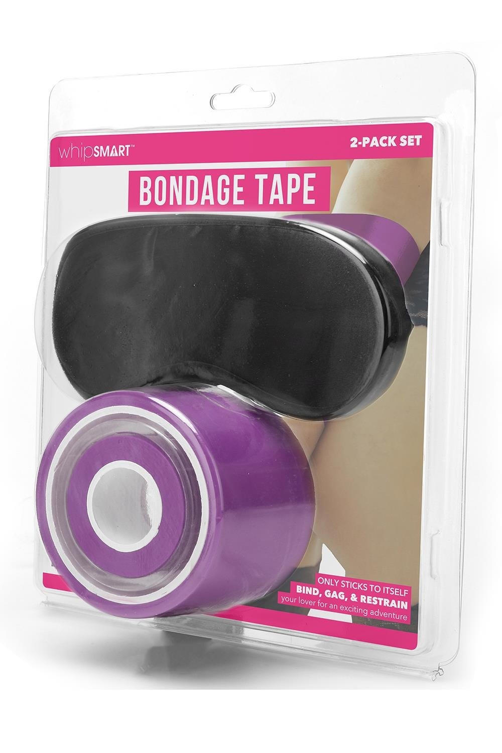 Набор из двух фиолетовых лент разных по ширине WhipSmart Bondage Tape и черная маска