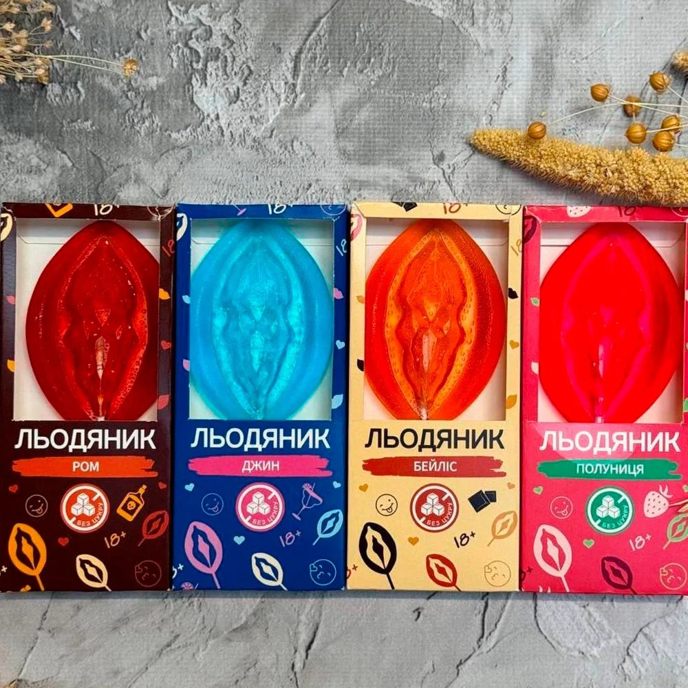 Льодяник на паличці у формі вагіни VidDushi SHE зі смаком Полуниця (без цукру), 17 гр