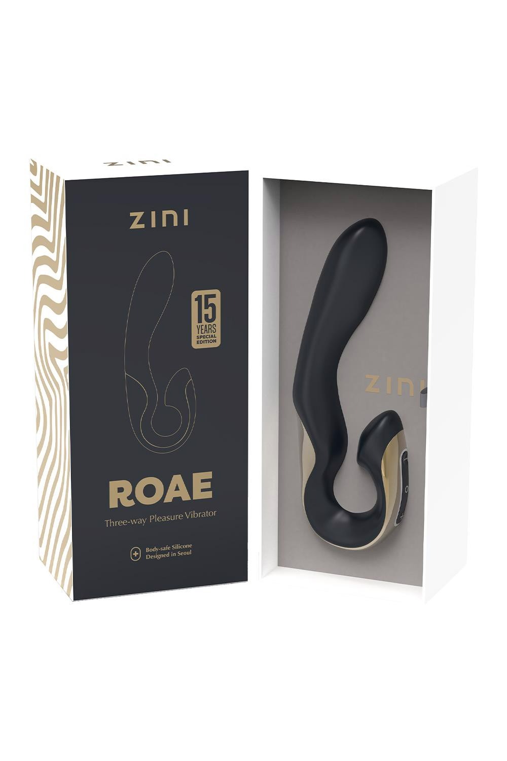 Вібратор-кролик Zini Roae чорно-золотий, 19.5 х 3.5 см