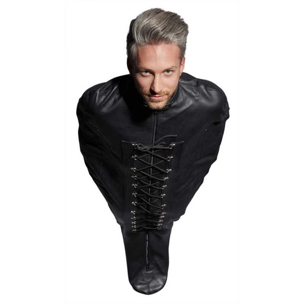 Утихомирюючий мішок для БДСМ-ігор ZADO Leather Bondage з натуральної шкіри, чорний