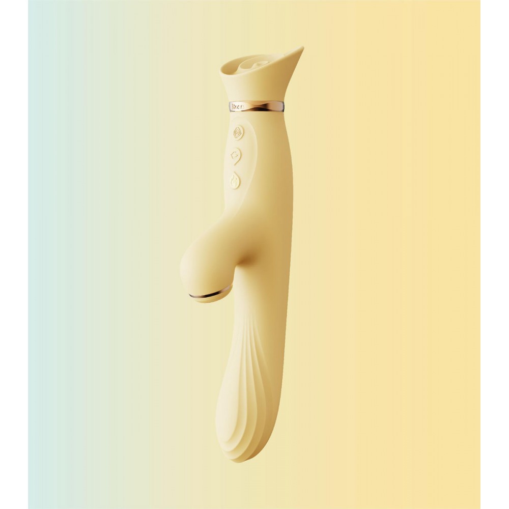 Вибратор с подогревом и вакуумной стимуляцией ZALO ROSE RABBIT YELLOW
