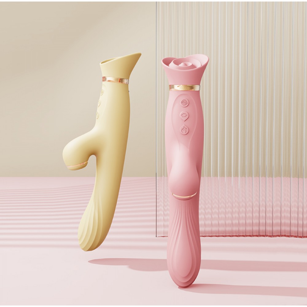 Вібратор з ротацією і вакуумною стимуляцією ZALO ROSE Rabbit PINK